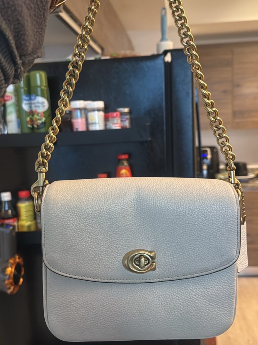 Coach Cream Leather Crossbody Bag with Gold Chain